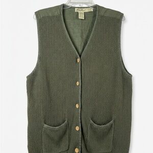Vintage Eddie Bauer | Olive Green Linen Knit Button Vest